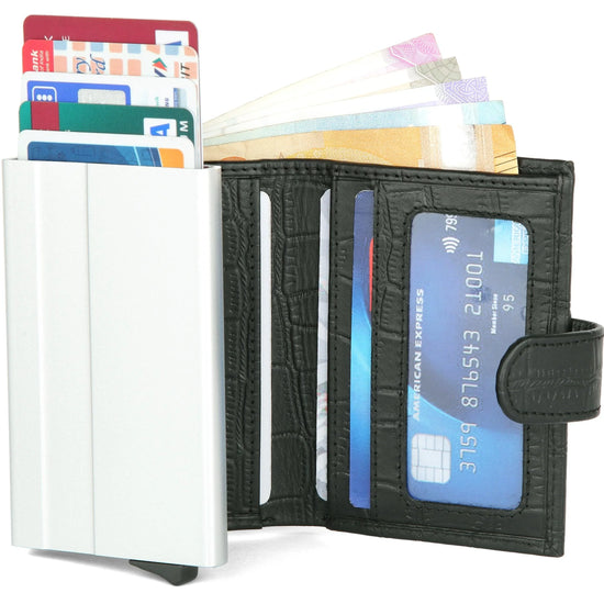 WildHorn® RFID Protected Unisex Genuine Leather Card Holder (Black Croco) - WILDHORN