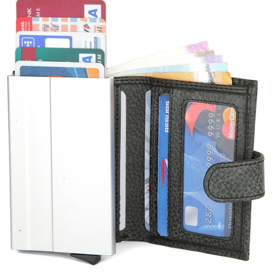 WildHorn® RFID Protected Unisex Genuine Leather Card Holder (Black) - WILDHORN