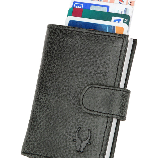 WildHorn® RFID Protected Unisex Genuine Leather Card Holder (Black) - WILDHORN