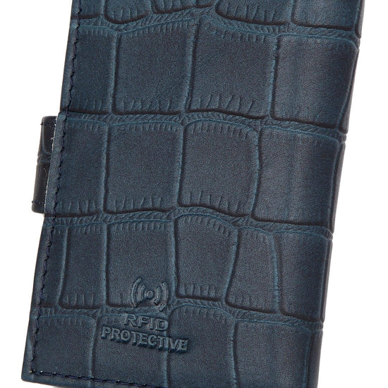 WildHorn® RFID Protected Unisex Genuine Leather Card Holder (Blue Croco) - WILDHORN