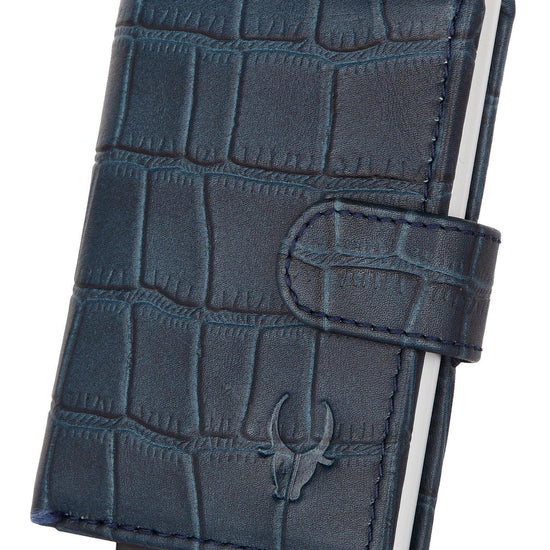 WildHorn® RFID Protected Unisex Genuine Leather Card Holder (Blue Croco) - WILDHORN