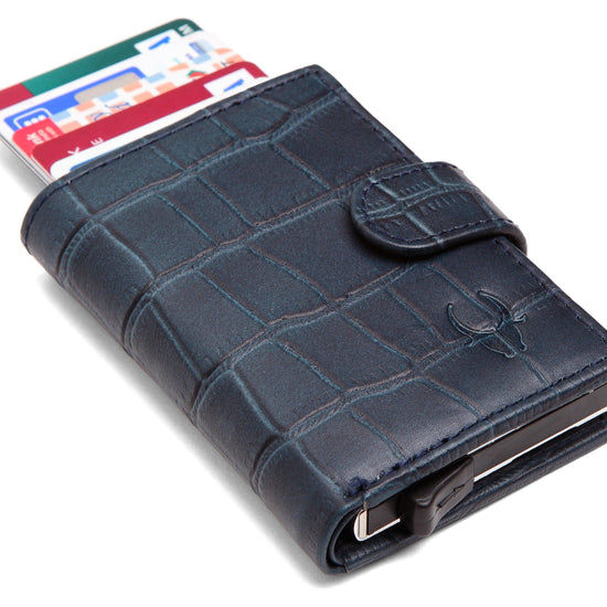 WildHorn® RFID Protected Unisex Genuine Leather Card Holder (Blue Croco) - WILDHORN