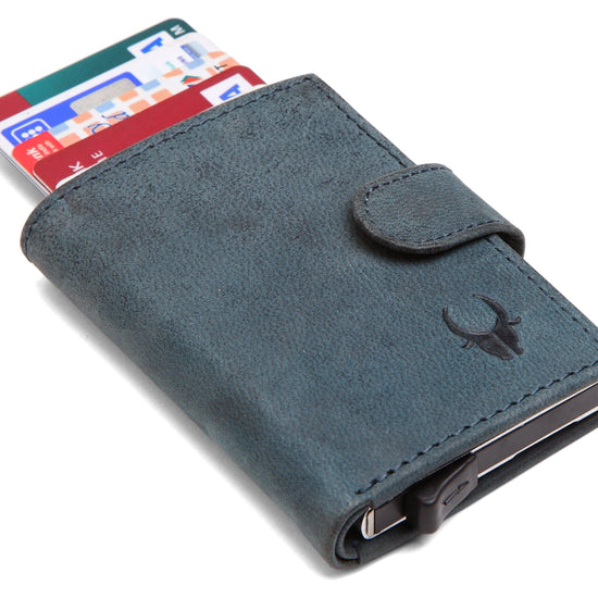 WildHorn® RFID Protected Unisex Genuine Leather Card Holder (Blue Hunter) - WILDHORN