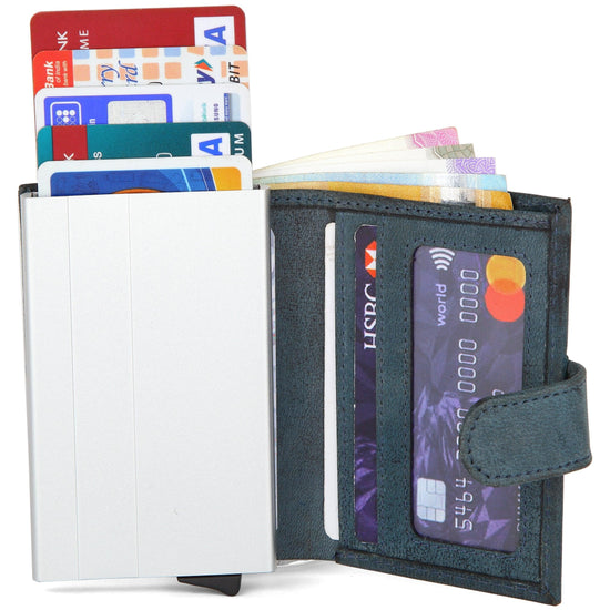 WildHorn® RFID Protected Unisex Genuine Leather Card Holder (Blue Hunter) - WILDHORN