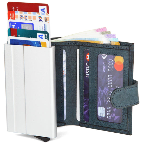 WildHorn® RFID Protected Unisex Genuine Leather Card Holder (Blue Hunter) - WILDHORN