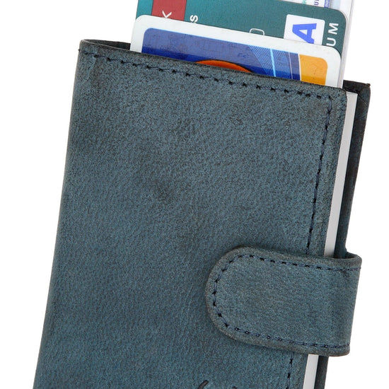 WildHorn® RFID Protected Unisex Genuine Leather Card Holder (Blue Hunter) - WILDHORN