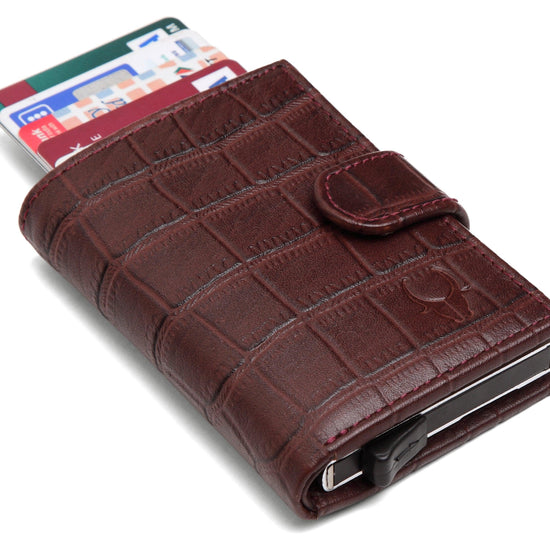 WildHorn® RFID Protected Unisex Genuine Leather Card Holder (Bombay Brown Croco) - WILDHORN