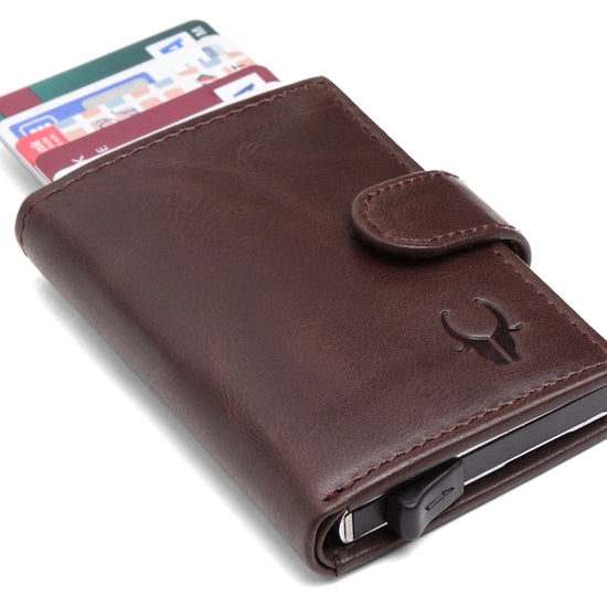 WildHorn® RFID Protected Unisex Genuine Leather Card Holder (Brown Crunch) - WILDHORN