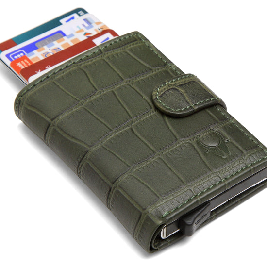 WildHorn® RFID Protected Unisex Genuine Leather Card Holder (Green Croco) - WILDHORN