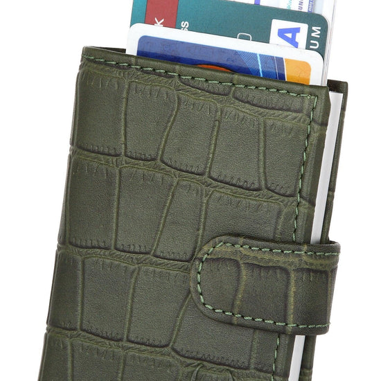 WildHorn® RFID Protected Unisex Genuine Leather Card Holder (Green Croco) - WILDHORN