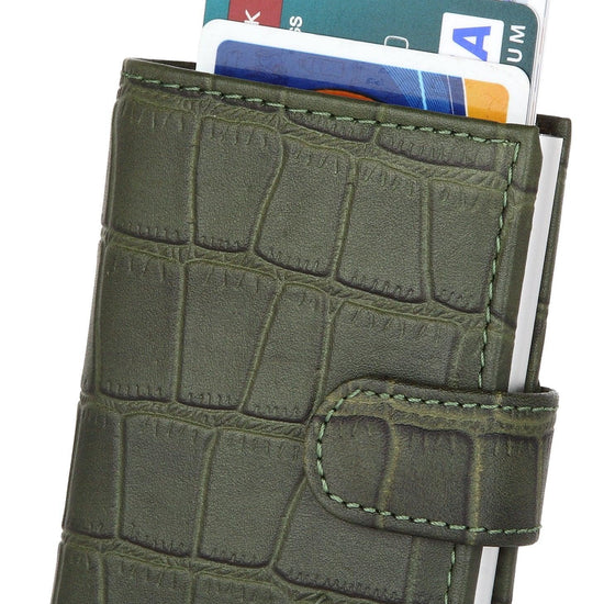 WildHorn® RFID Protected Unisex Genuine Leather Card Holder (Green Croco) - WILDHORN