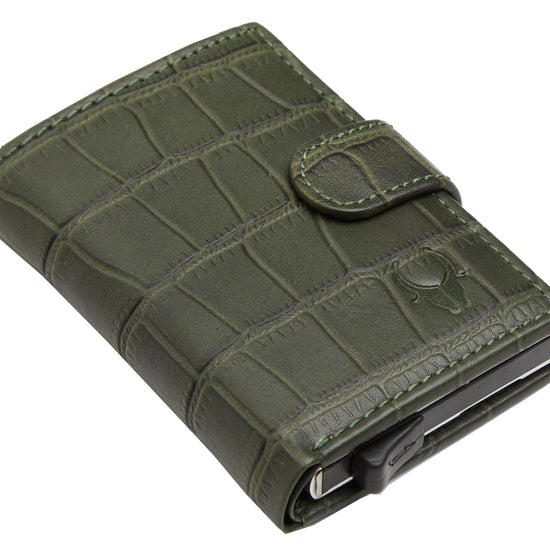 WildHorn® RFID Protected Unisex Genuine Leather Card Holder (Green Croco) - WILDHORN