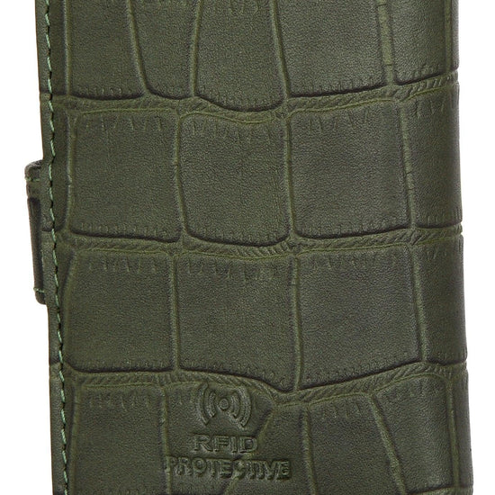 WildHorn® RFID Protected Unisex Genuine Leather Card Holder (Green Croco) - WILDHORN