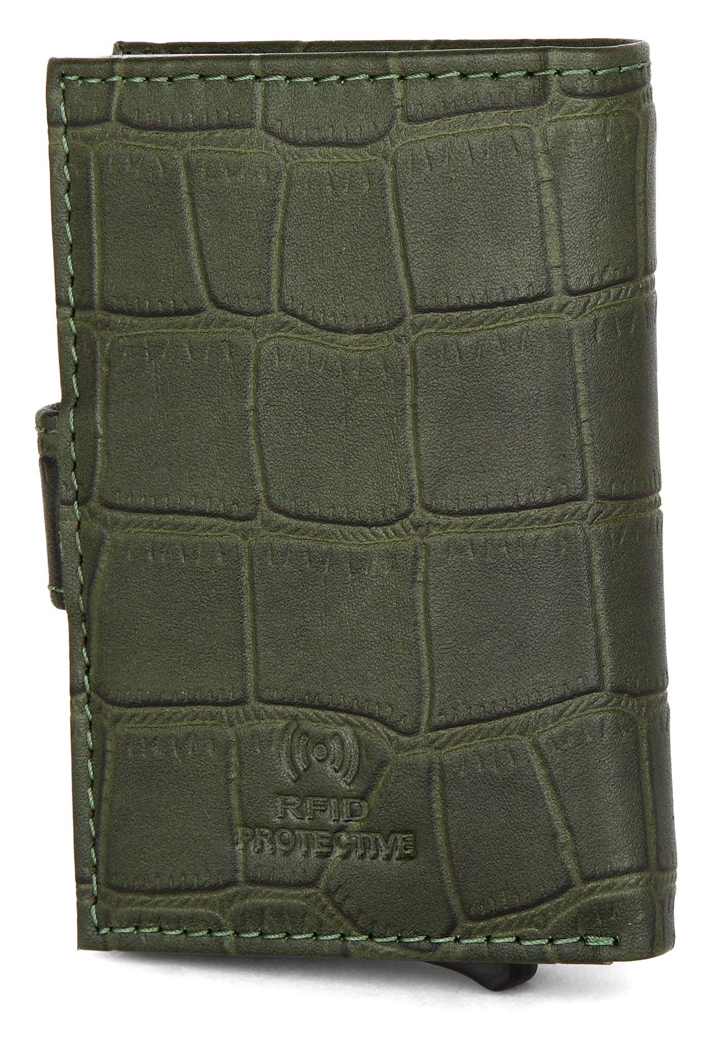 WildHorn® RFID Protected Unisex Genuine Leather Card Holder (Green Croco) - WILDHORN