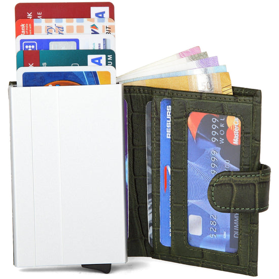 WildHorn® RFID Protected Unisex Genuine Leather Card Holder (Green Croco) - WILDHORN