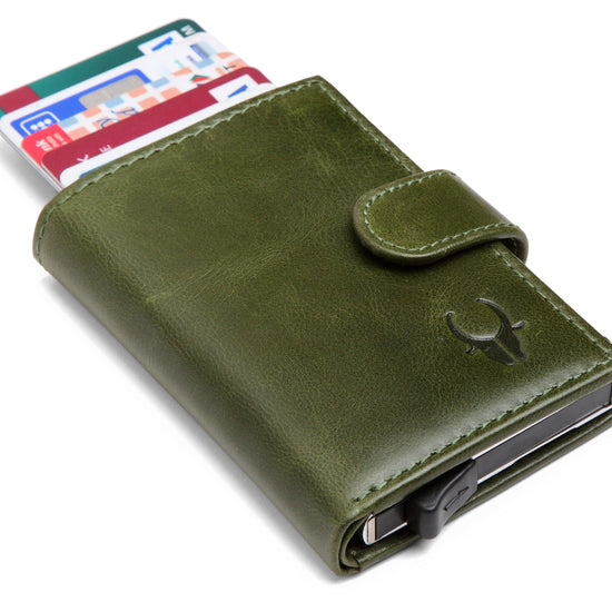 WildHorn® RFID Protected Unisex Genuine Leather Card Holder (Green Crunch) - WILDHORN