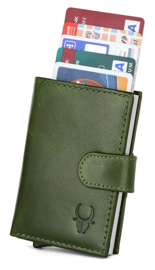 WildHorn® RFID Protected Unisex Genuine Leather Card Holder (Green Crunch) - WILDHORN