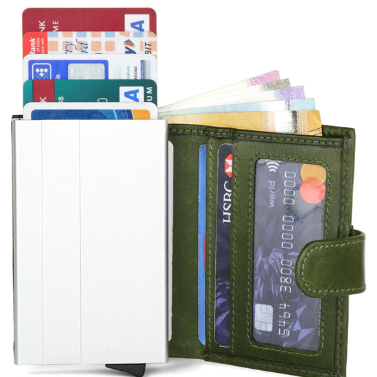 WildHorn® RFID Protected Unisex Genuine Leather Card Holder (Green Crunch) - WILDHORN