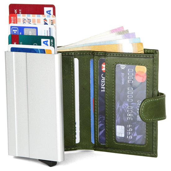 WildHorn® RFID Protected Unisex Genuine Leather Card Holder (Green Crunch) - WILDHORN