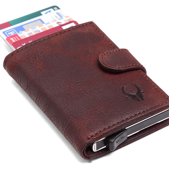 WildHorn® RFID Protected Unisex Genuine Leather Card Holder (Wine RED) - WILDHORN