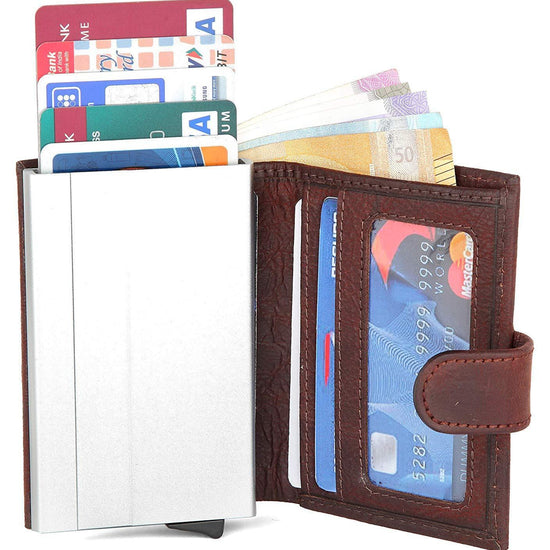 WildHorn® RFID Protected Unisex Genuine Leather Card Holder (Wine RED) - WILDHORN