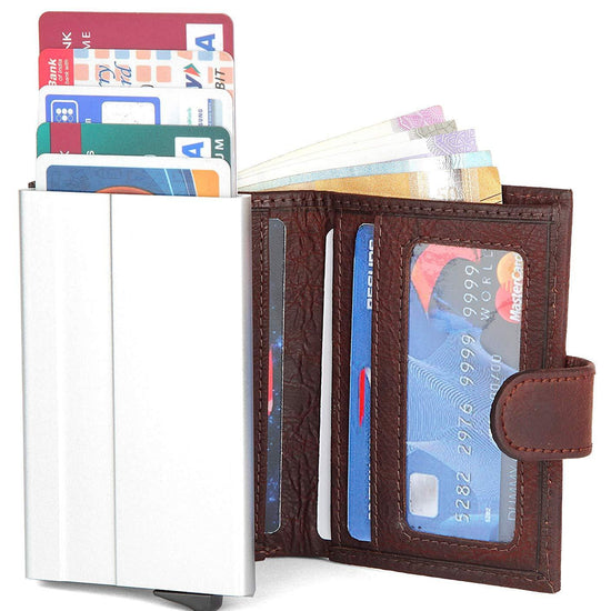 WildHorn® RFID Protected Unisex Genuine Leather Card Holder (Wine RED) - WILDHORN