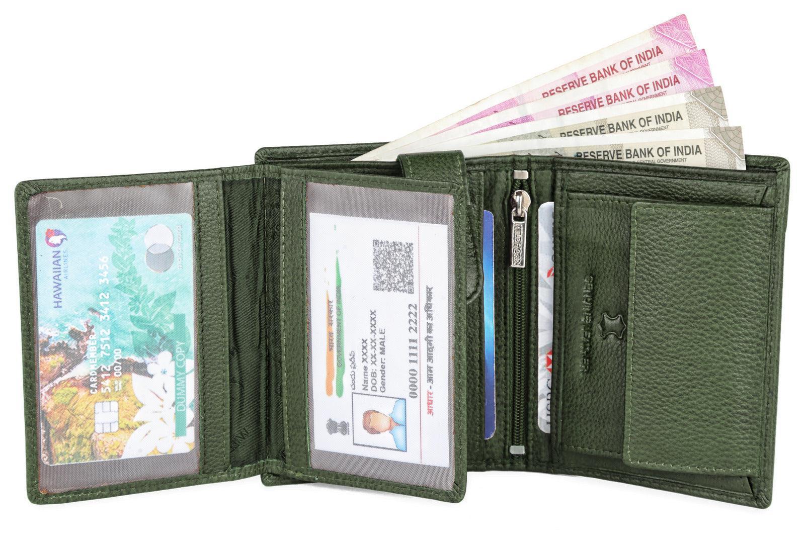 WILDHORN Top Grain Portrait Leather Wallet for Men | Ultra Strong Stitching | Handcrafted | RFID Blocking | 2 ID Slots | 11 Card Slots | Zip Compartment - WILDHORN