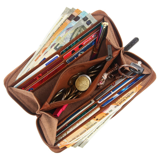 WildHorn Women's Canvas Wallet Clutch - Stylish, Spacious I Zip Around Wallet for Travel, Holds Cards, Phone, Cash.