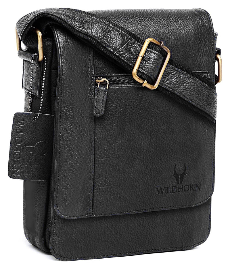 WildHorn® Leather 8.5 inch Sling Messenger Bag for Men I Multipurpose  Crossbody Bag I Travel Bag with Adjustable Strap I IDIMENSION: L- 8.5inch  H