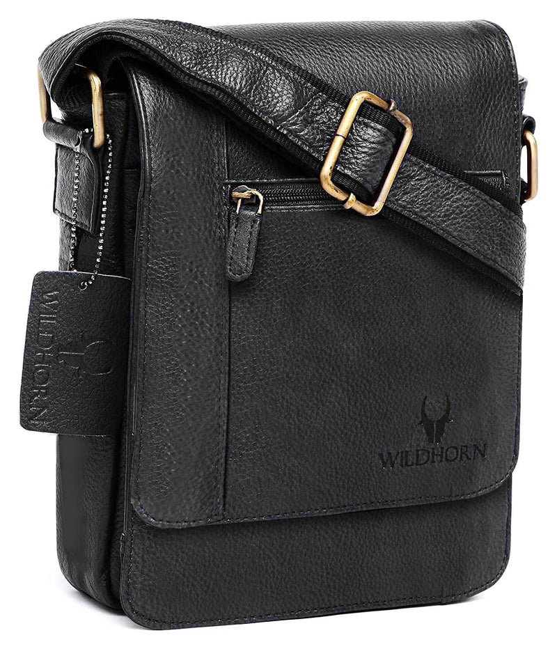 WildHorn® Leather 8.5 inch Sling Messenger Bag for Men I Multipurpose Crossbody Bag I Travel Bag with Adjustable Strap I IDIMENSION: L- 8.5inch H- 10.5inch W- 3inch