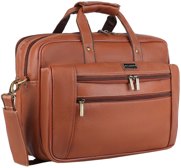 WildHorn Leather Briefcase for Men I Computer Bag Laptop Bag I Business Travel Messenger Bag For Men l Large 16 Inch