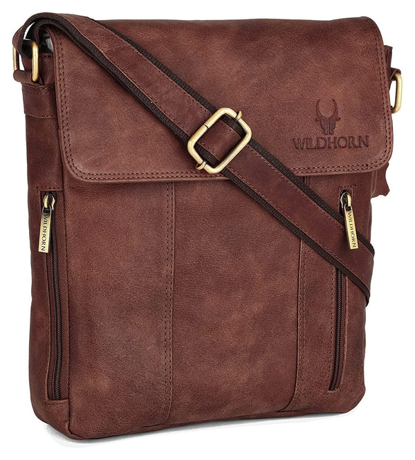 WILDHORN® Original Leather 11 inch Sling Messenger Bag for Men I Multipurpose Crossbody Bag I Travel Bag with Adjustable Strap I IDIMENSION: L- 10 inch H- 11 inch W- 3 inch