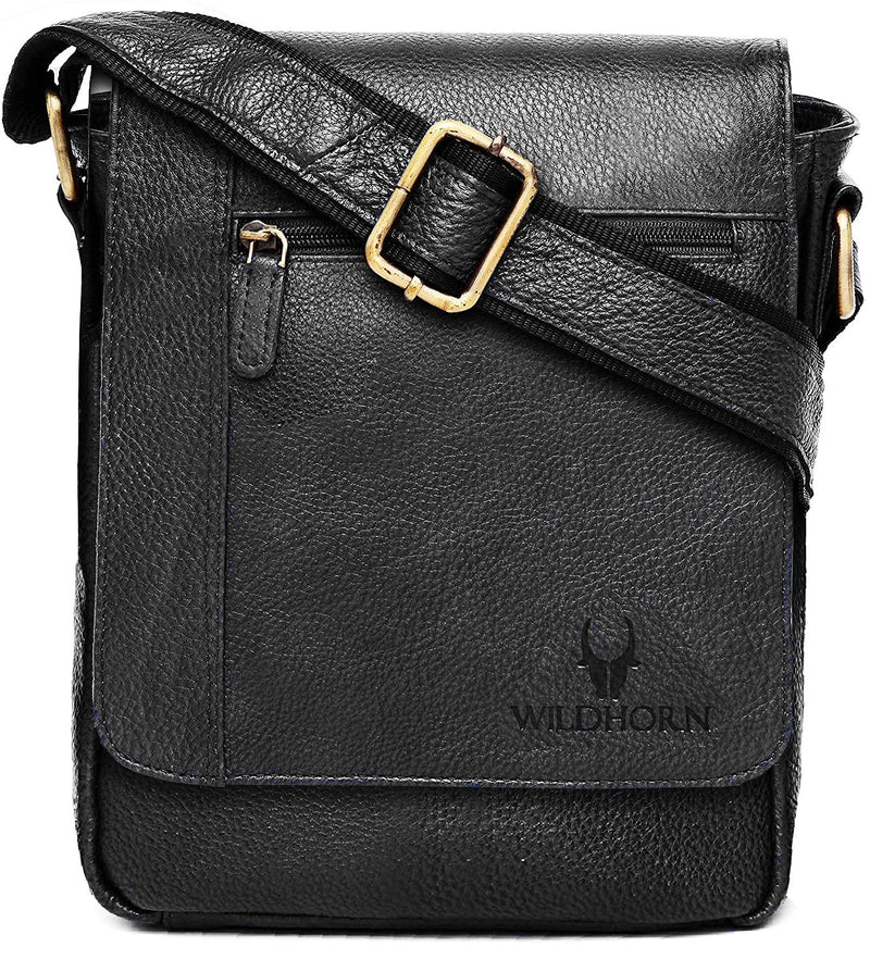 WildHorn® Leather 8.5 inch Sling Messenger Bag for Men I Multipurpose Crossbody Bag I Travel Bag with Adjustable Strap I IDIMENSION: L- 8.5inch H- 10.5inch W- 3inch
