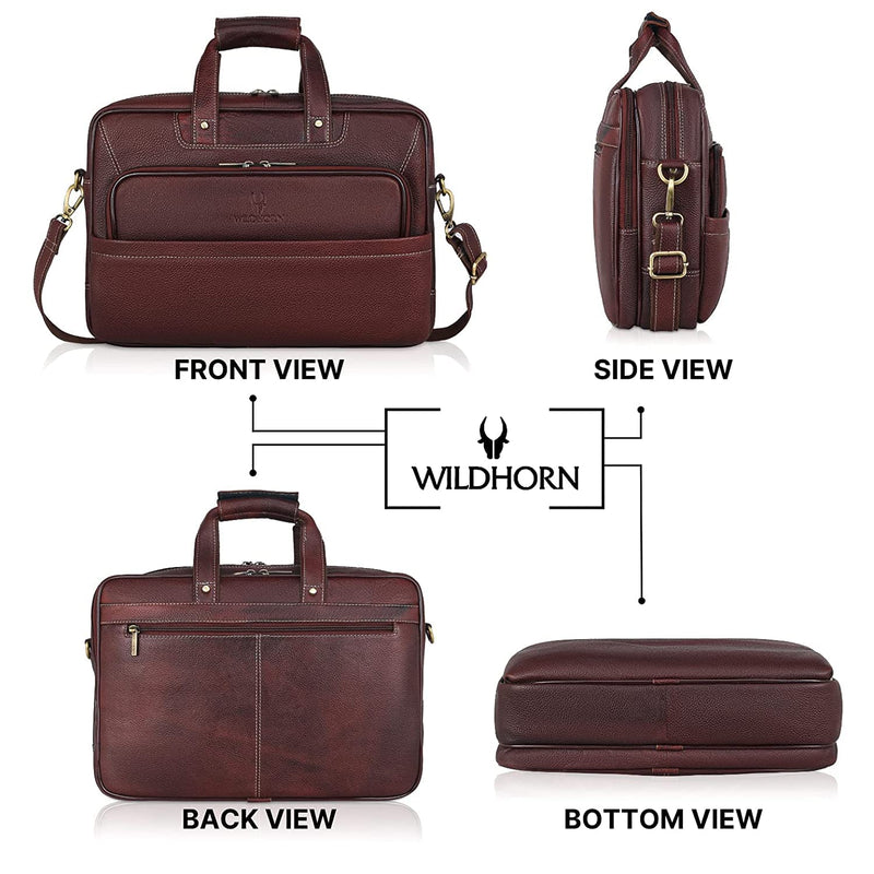 WildHorn Classic Leather 16 inch Laptop Messenger Bag for Men I Office Bags I Travel Bags I Carry Handles with Adjustable Strap