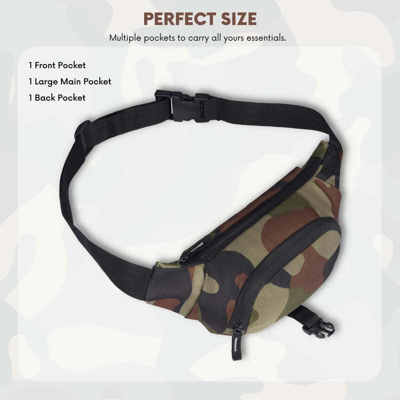 WILDHORN Waist Bags for Men Women I Ultra Strong Stitching, Sturdy Zippers, Waterproof Pocket, Large Fanny Pack for Hiking Travel Camping Running Sports Outdoors, with Adjustable Strap