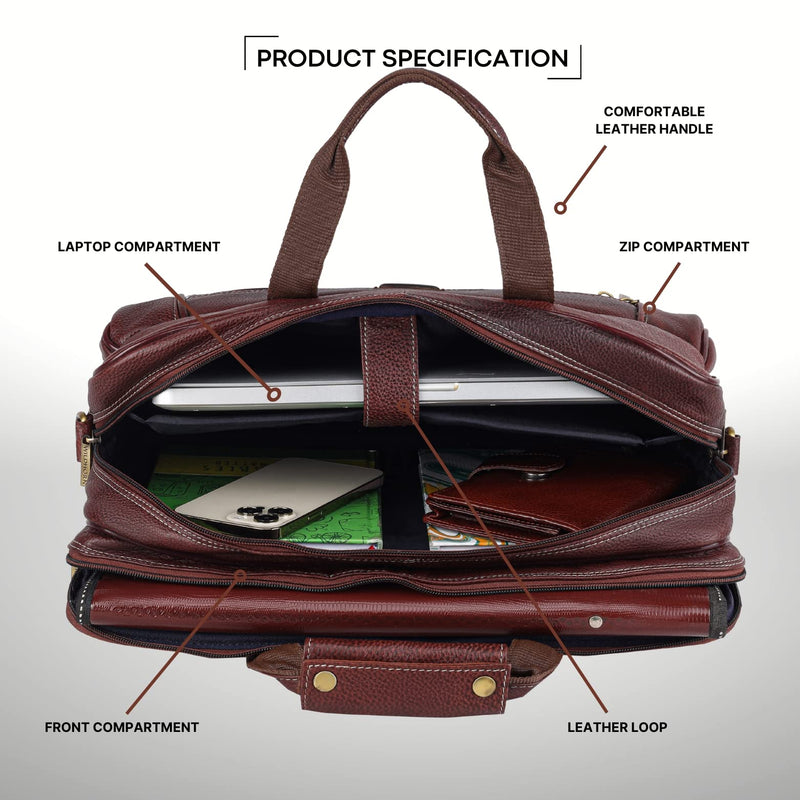 WildHorn Leather Briefcase for Men I Computer Bag Laptop Bag I Business Travel Messenger Bag For Men l Large 16 Inch