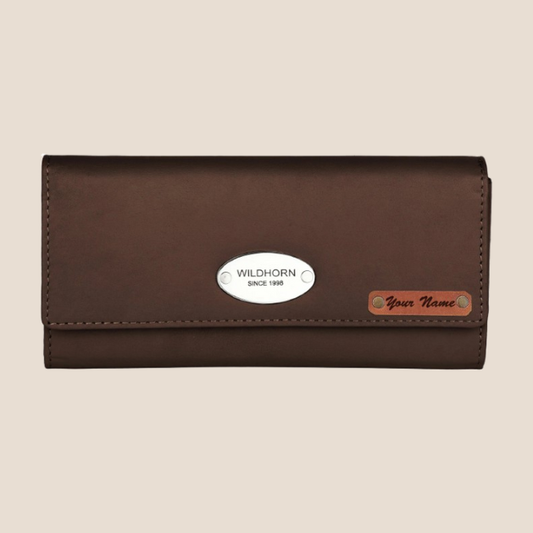 WILDHORN® RFID Protected Customizable Women's Wallet for Gifting | Engrave with Your Name,Company Name or Initials (Brown Nappa)
