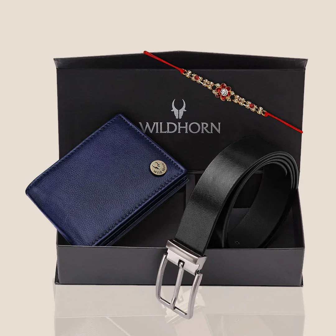 ARAVAN Rakhi Gift Hamper for Men I Rakhi , Wallet & Belt Combo - WILDHORN