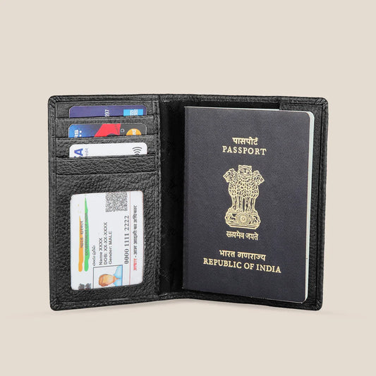 ARCHER RFID Protected Blue Saffiano Leather Passport Holder for Men & Women - WILDHORN
