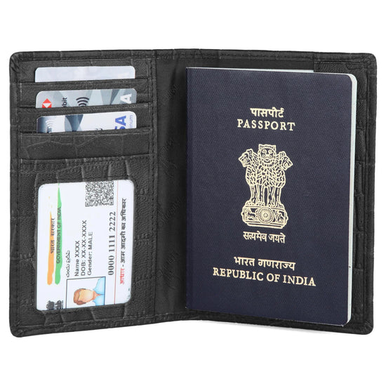 ARCHER RFID Protected Blue Saffiano Leather Passport Holder for Men & Women - WILDHORN
