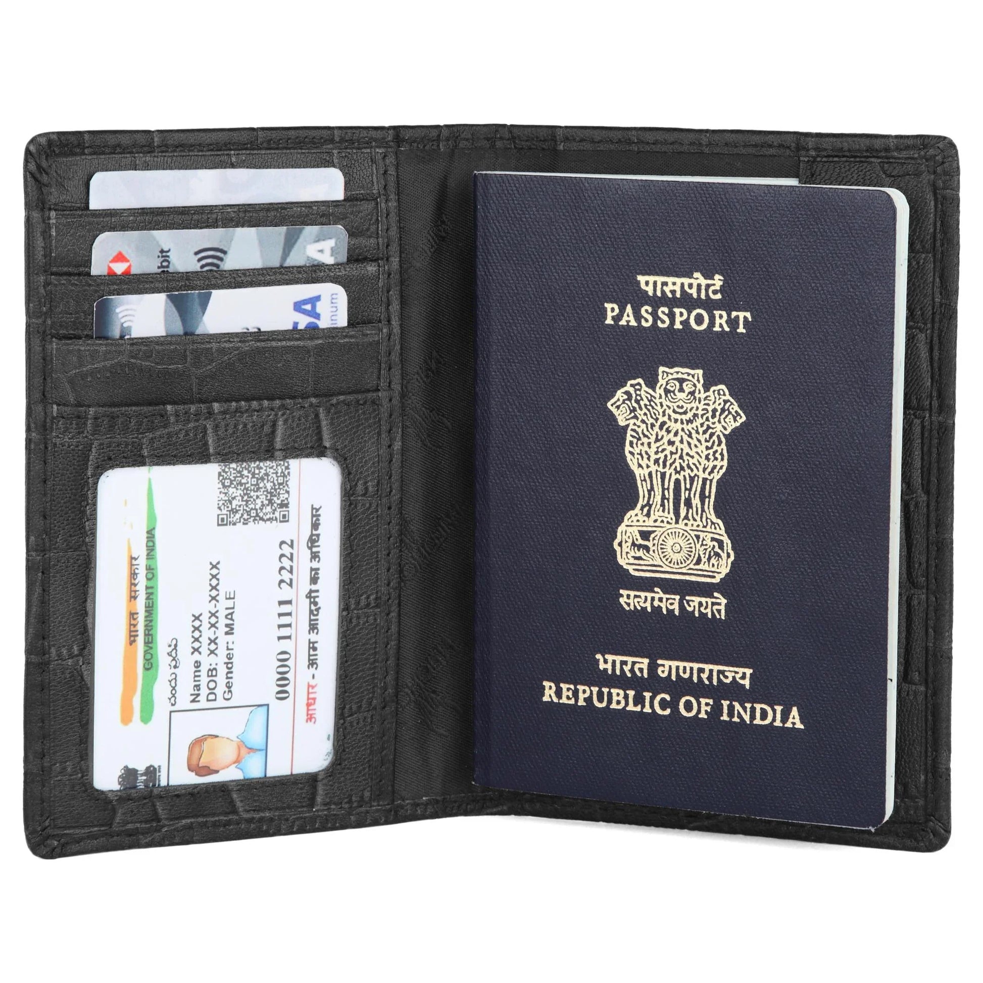 ARCHER RFID Protected Blue Saffiano Leather Passport Holder for Men & Women - WILDHORN