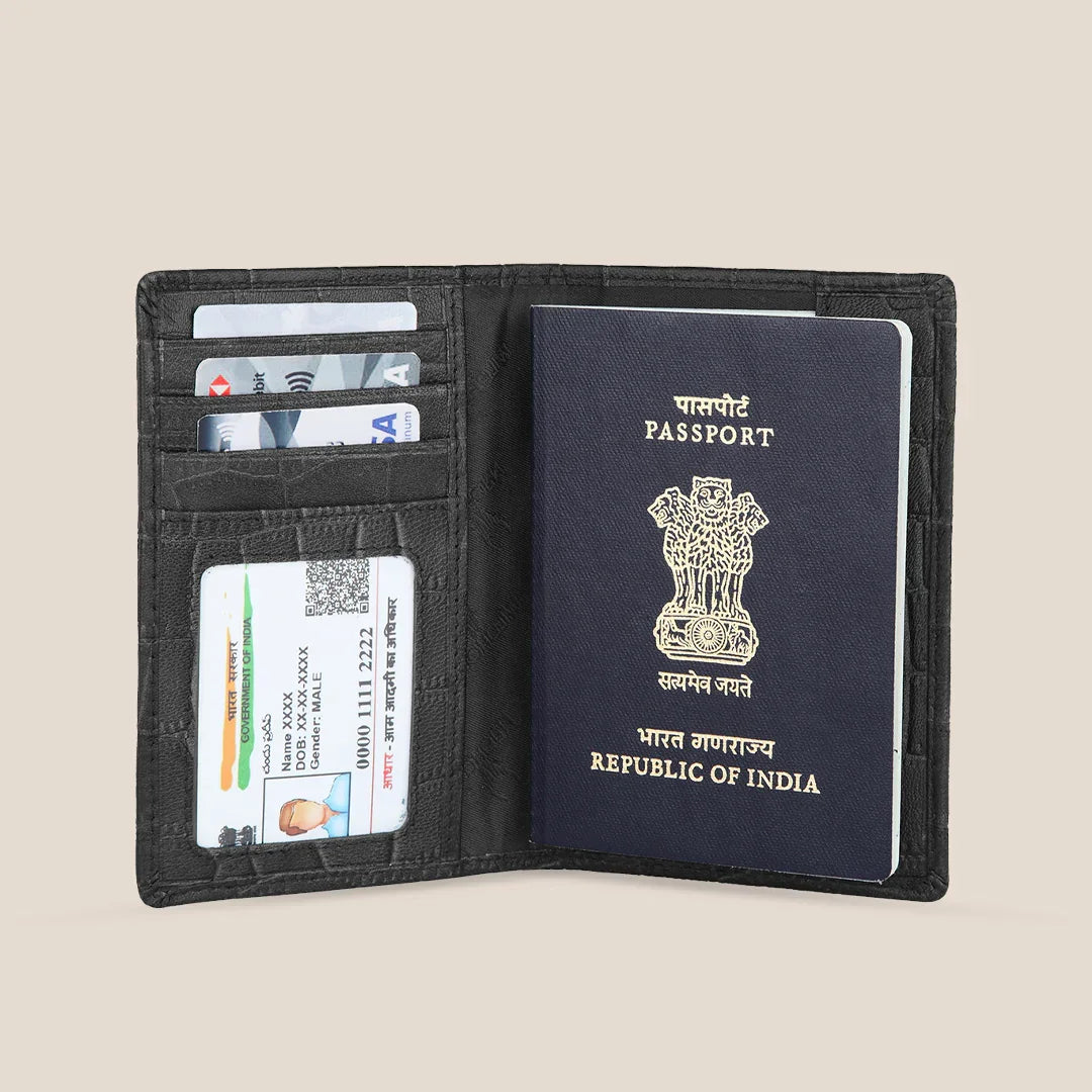 ARCHER RFID Protected Blue Saffiano Leather Passport Holder for Men & Women - WILDHORN