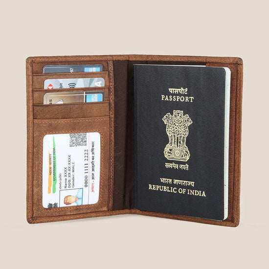 ARCHER RFID Protected Blue Saffiano Leather Passport Holder for Men & Women - WILDHORN