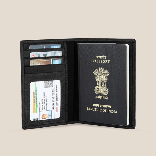 ARCHER RFID Protected Blue Saffiano Leather Passport Holder for Men & Women - WILDHORN