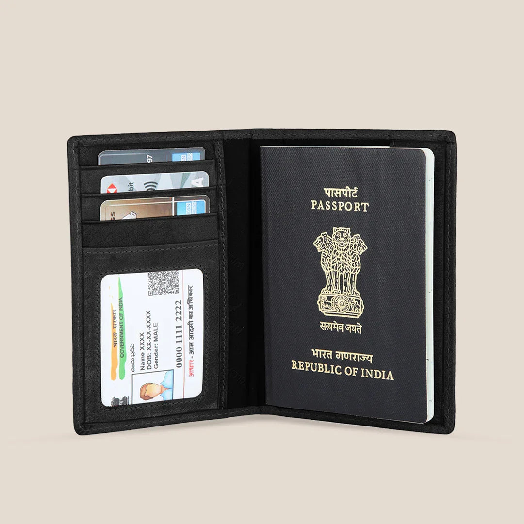 ARCHER RFID Protected Blue Saffiano Leather Passport Holder for Men & Women - WILDHORN