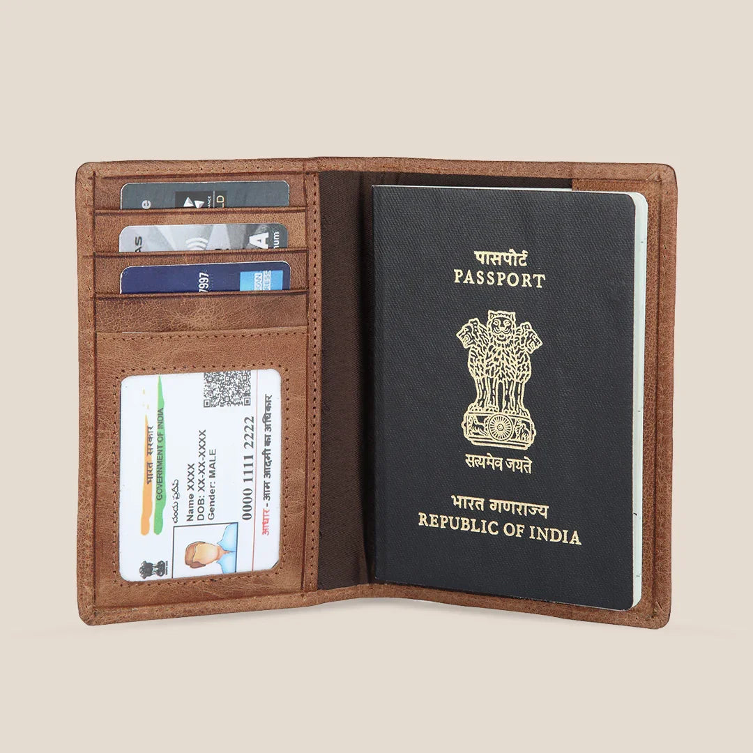 ARCHER RFID Protected Blue Saffiano Leather Passport Holder for Men & Women - WILDHORN