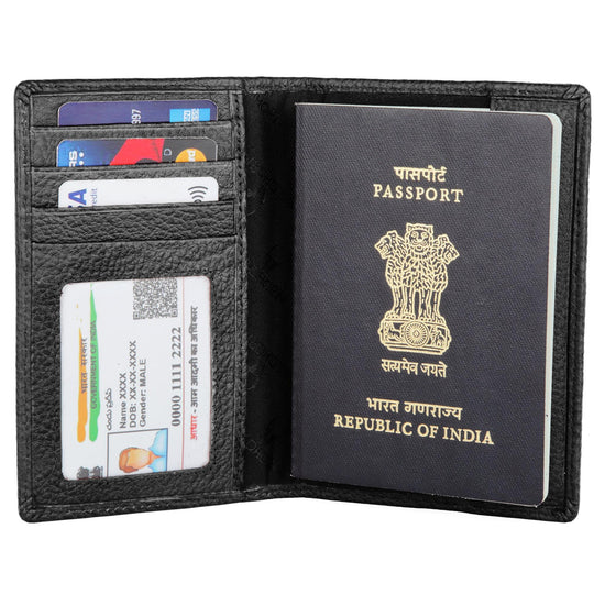 ARCHER RFID Protected Blue Saffiano Leather Passport Holder for Men & Women - WILDHORN