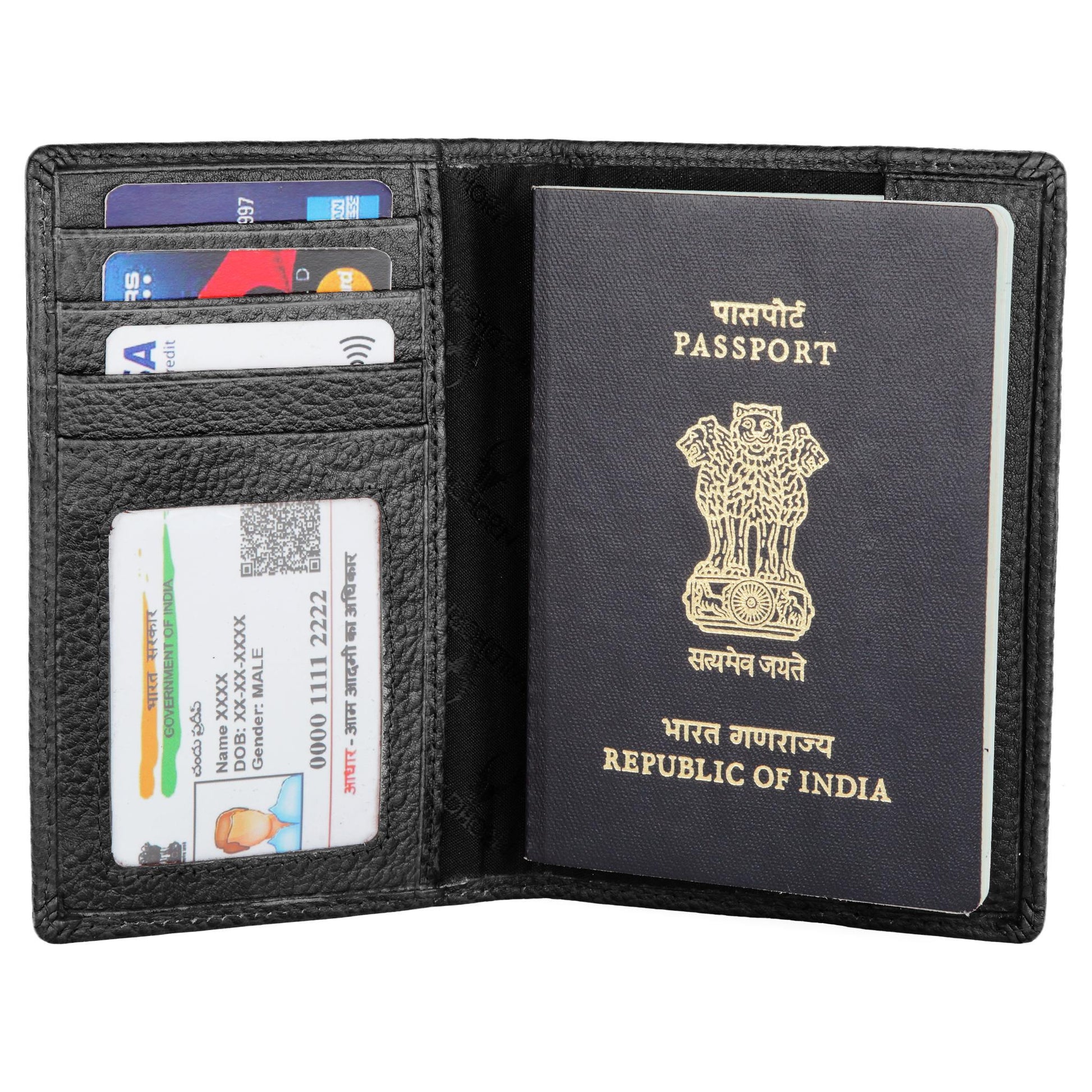ARCHER RFID Protected Blue Saffiano Leather Passport Holder for Men & Women - WILDHORN