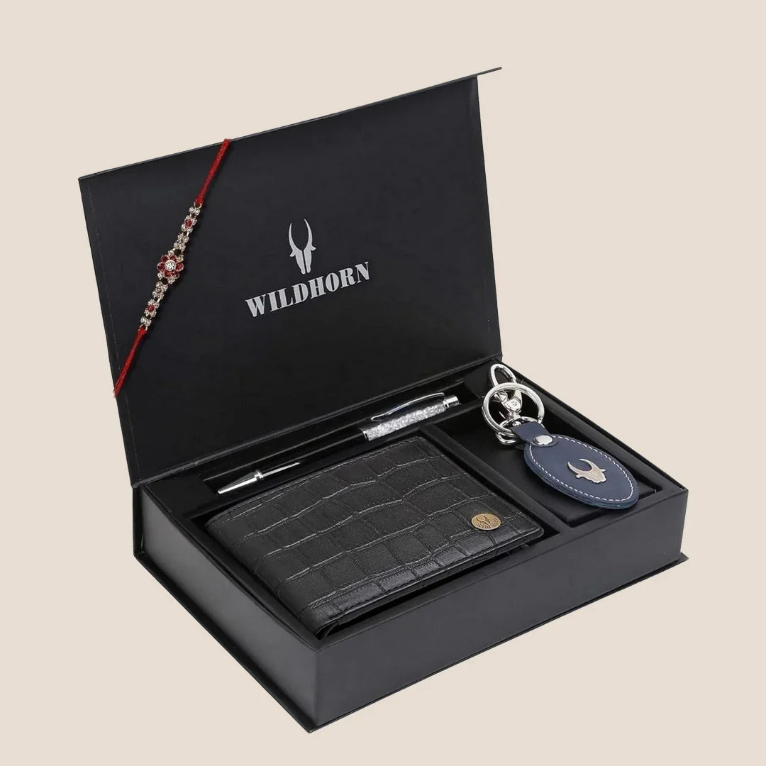 AVYAKTA Rakhi Gift Hamper for Men I Rakhi , Wallet & Keychain Combo - WILDHORN
