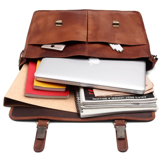 BARNSLEY Leather Laptop Messenger Bag for Men - WILDHORN